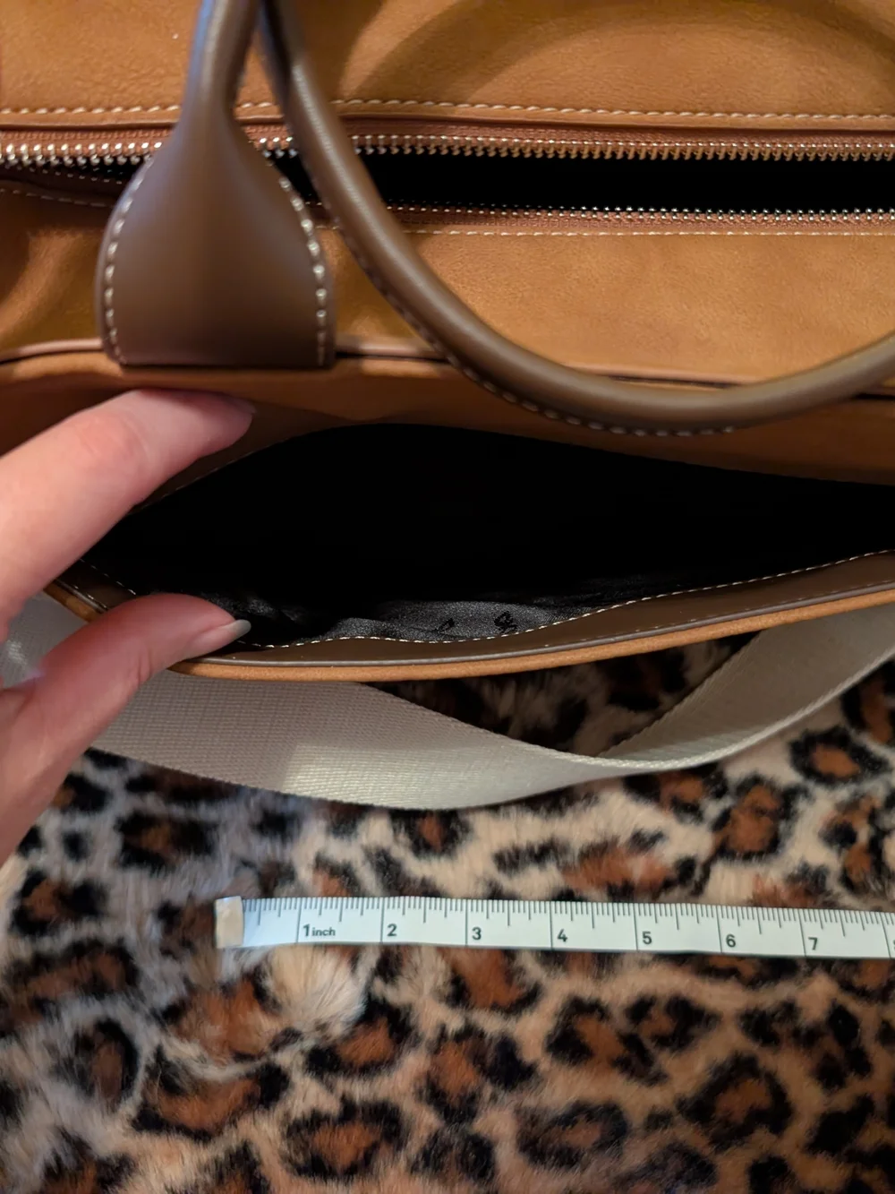DKNY Tan Shearling-Trim Tote